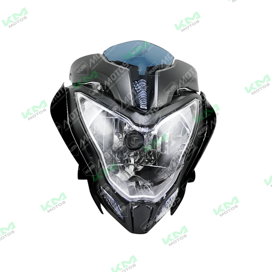 Carena completa negra para motocicleta CARENA NS200 de KM Motos, mostrada en imagen con detalles de diseño y acabado.