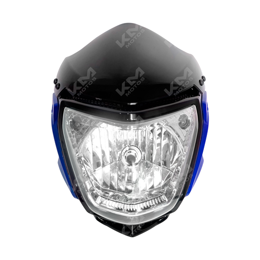 Carena completa azul para HJ150-9 de KM Motos, vista frontal mostrando detalles y acabado en color azul brillante.