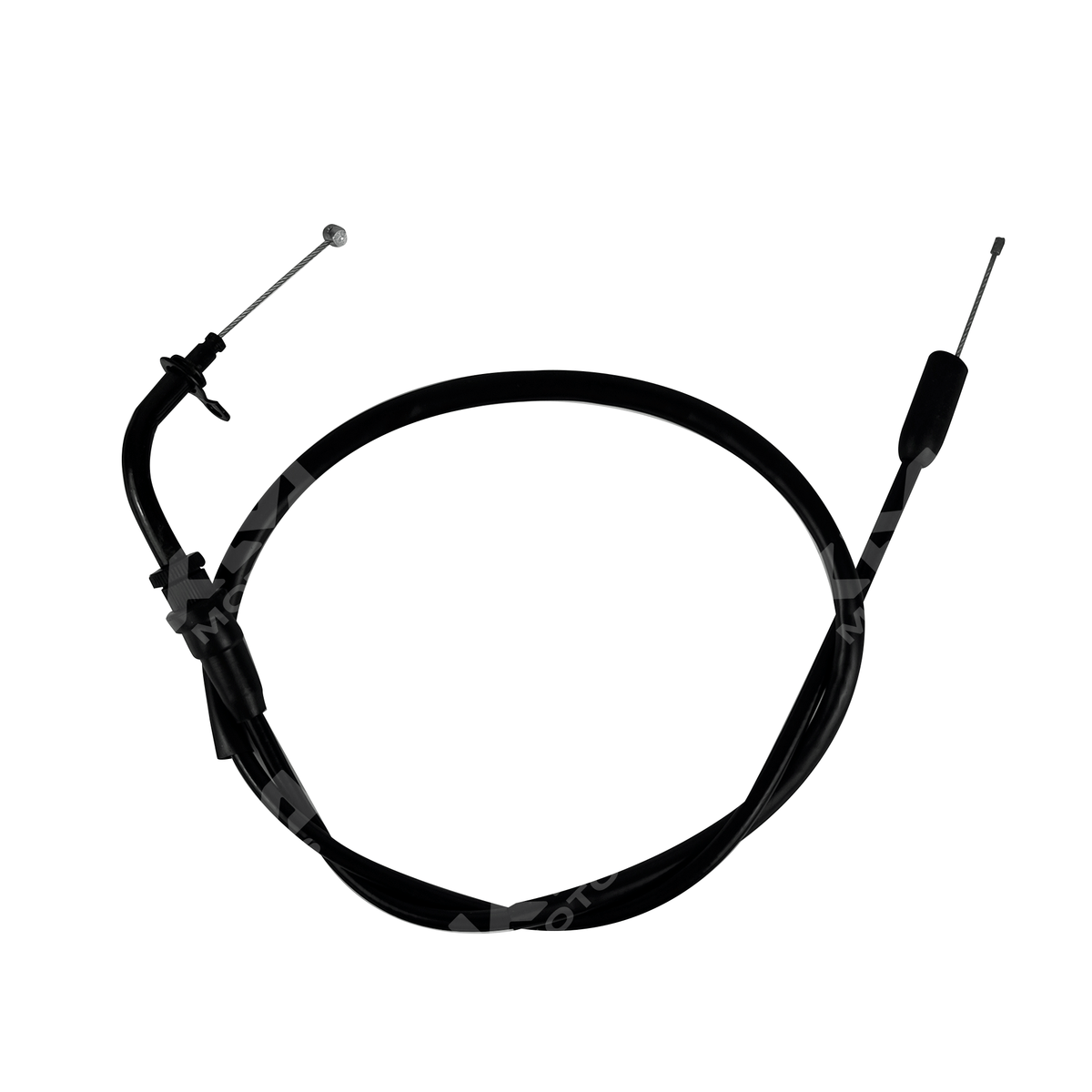 Cable de acelerador KM Motos HJ125-7/TX200/HJ150-9, muestra cable de acelerador de alta calidad con conectores en la imagen.
