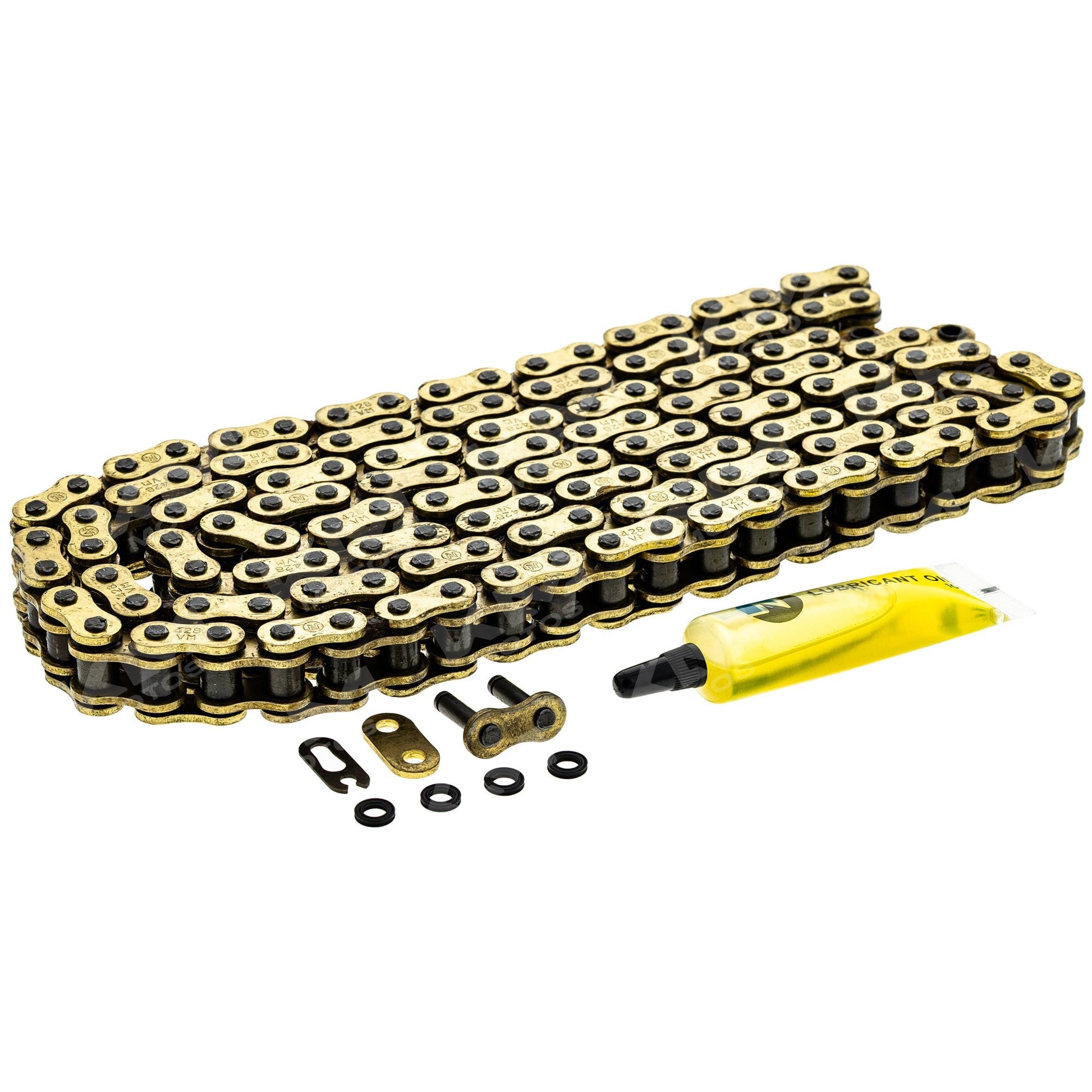 Cadena de tracción dorada Universal 428-136L con oring, resistente y duradera para aplicaciones industriales.