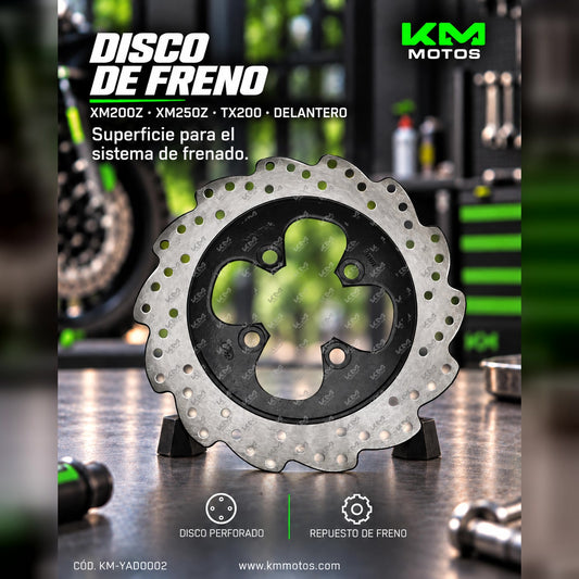 Disco de freno delantero UNIVERSAL XM200Z, XM250Z o TX200 para motos, visible en la imagen.