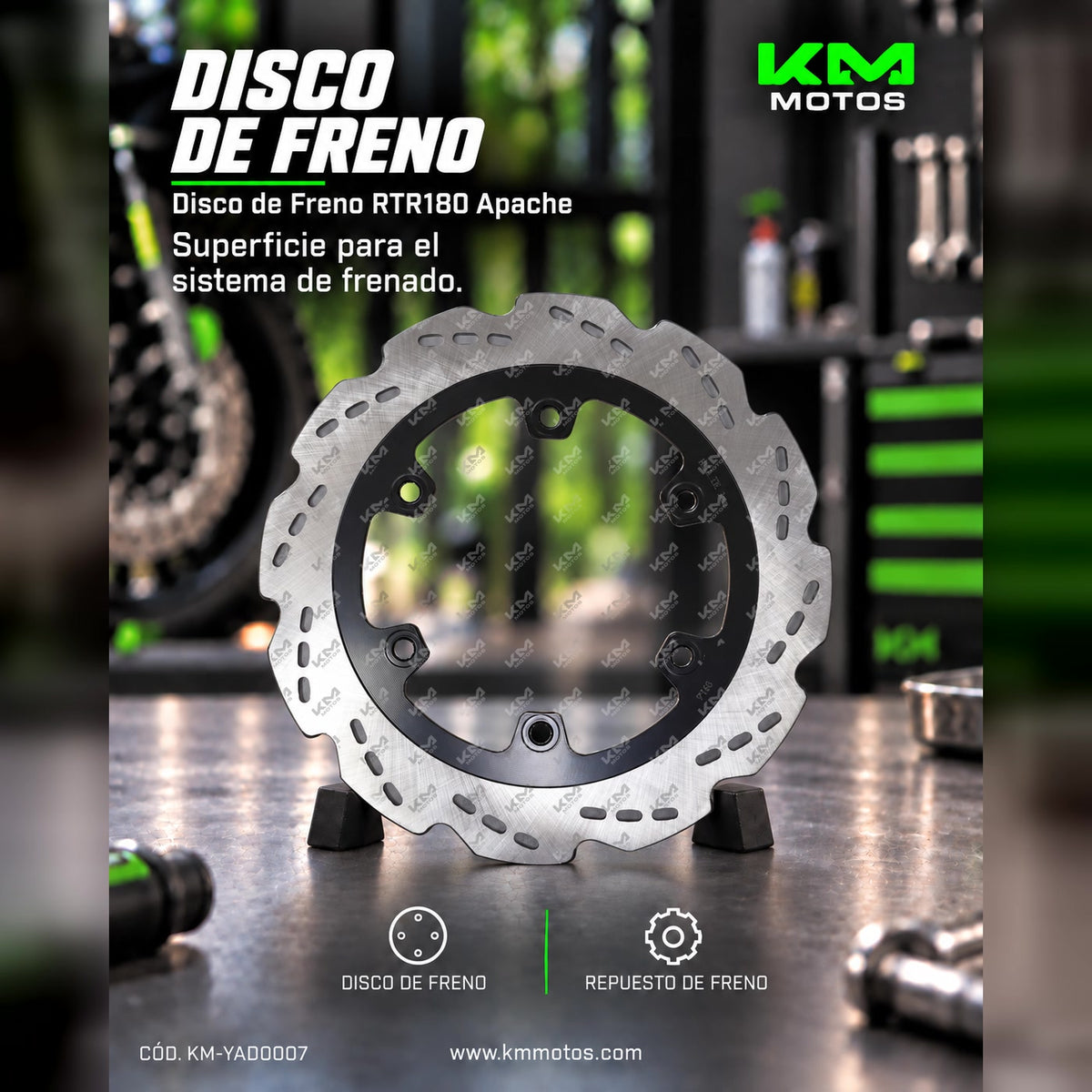 Disco de freno Toro RTR180 Apache, de alta calidad, con superficie de fricción y orificios para montaje.