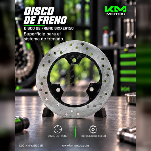 Disco de freno universal para Gixxer 150, acabado metálico y perforado, ideal para motocicletas deportivas.