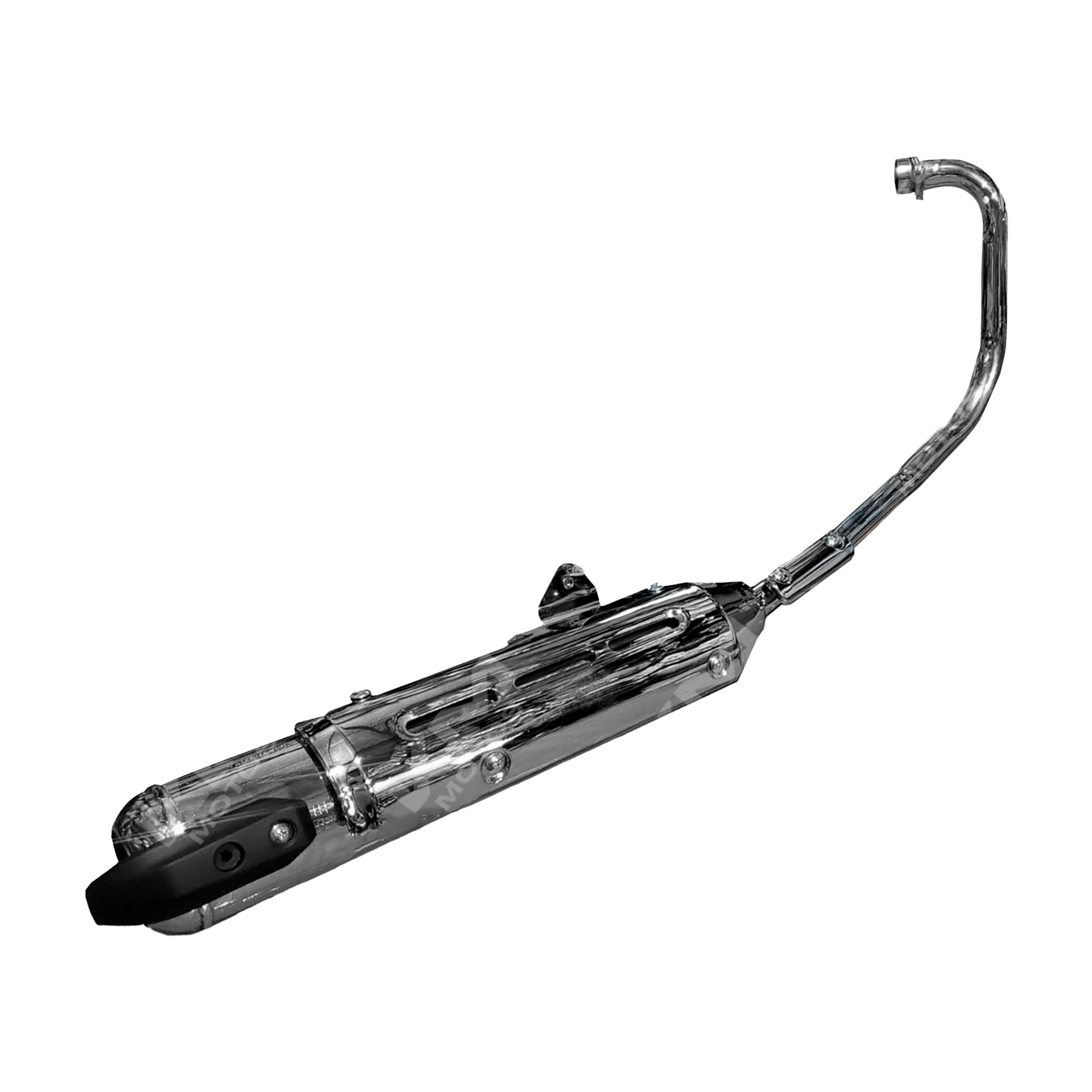 Escape y colita de plástico para Yamaha YBR125, marca KM Motos, parte trasera con escape y protector de colita en la imagen.