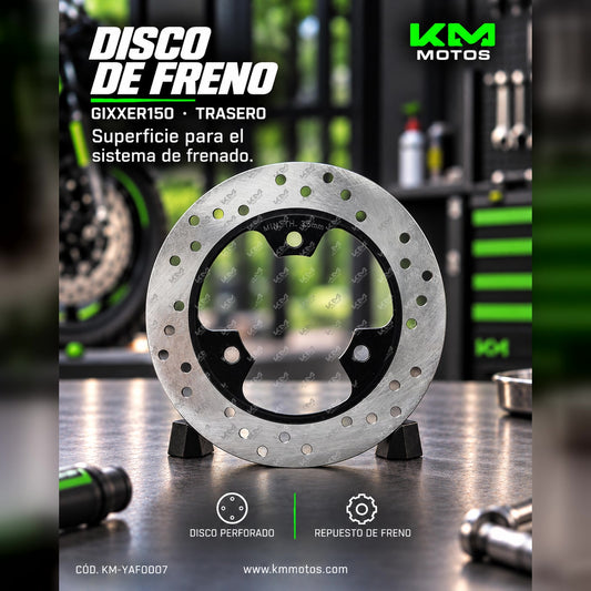 Disco de freno trasero Toro para Gixxer 150, muestra el disco de freno metálico con detalles de acabado en la imagen.