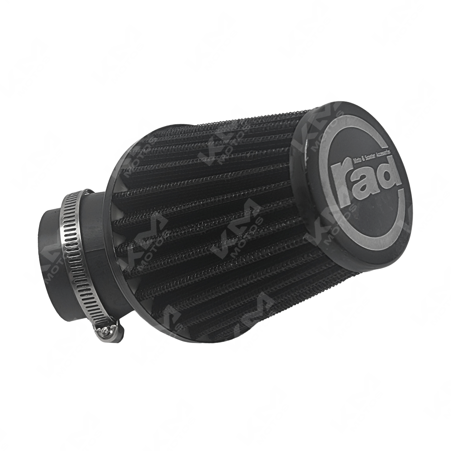 Filtro de aire Intex de lujo curvo de la marca KM Motos, visible en la imagen con diseño elegante y forma curva.