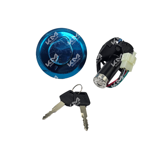 Cerradura de motocicleta KM Motos FT150, RT180, XM200, XR150, con detalles visibles en la imagen.