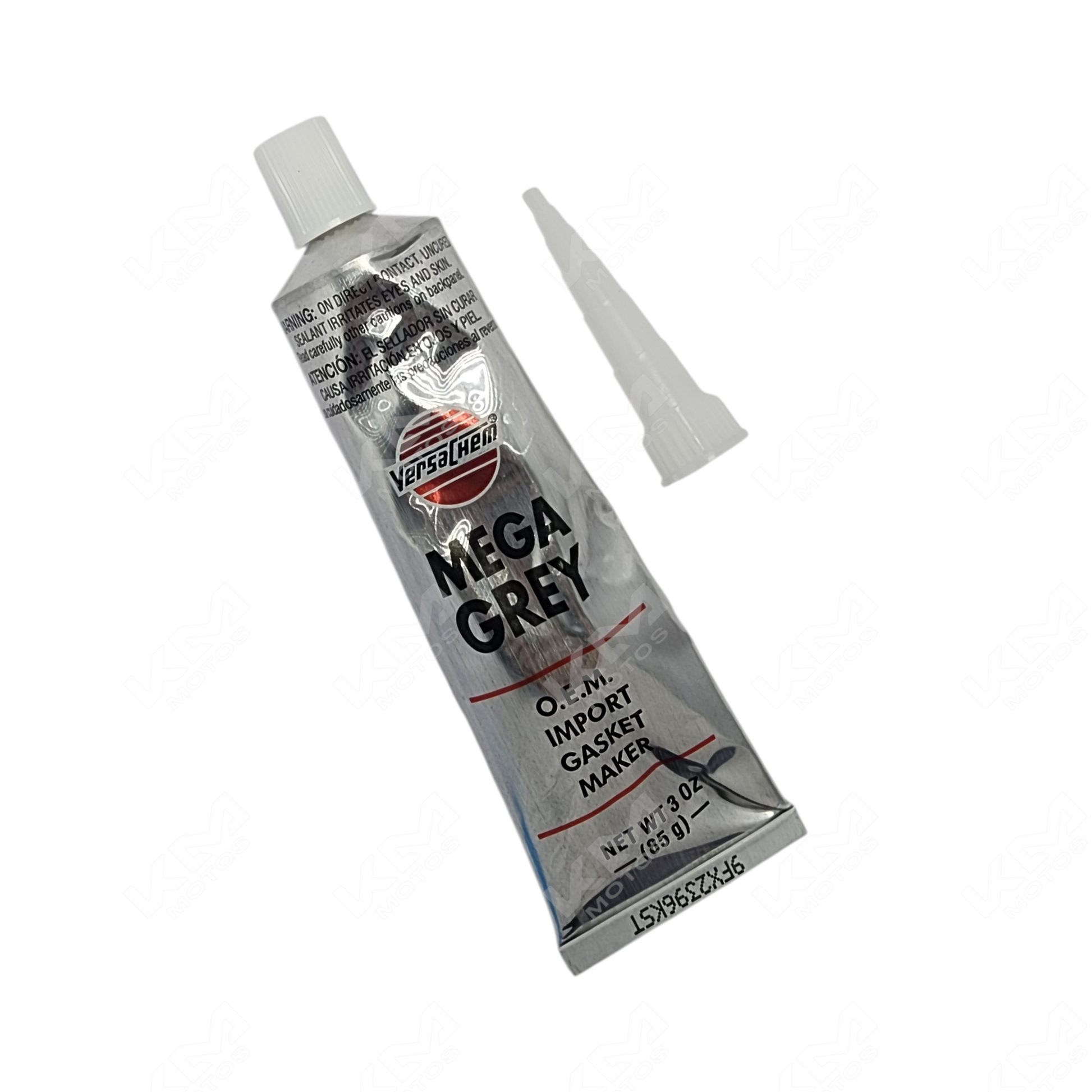 Silicona MEGAGREY VERSASHE de KM Motos, resistente y duradera, en color gris con detalles en negro para protección y estilo.