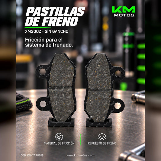 Pastillas de freno KM Motos XM200Z sin gancho, freno de alta calidad para motocicletas, vista de las pastillas de freno.