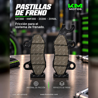 Pastillas de freno KMMOTOSHN para GXT200, KMF200, ZX200 y ZX150L, mostrando las pastillas de freno en la imagen.