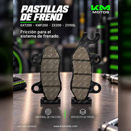 Pastillas de freno KMMOTOSHN para GXT200, KMF200, ZX200 y ZX150L, mostrando las pastillas de freno en la imagen.
