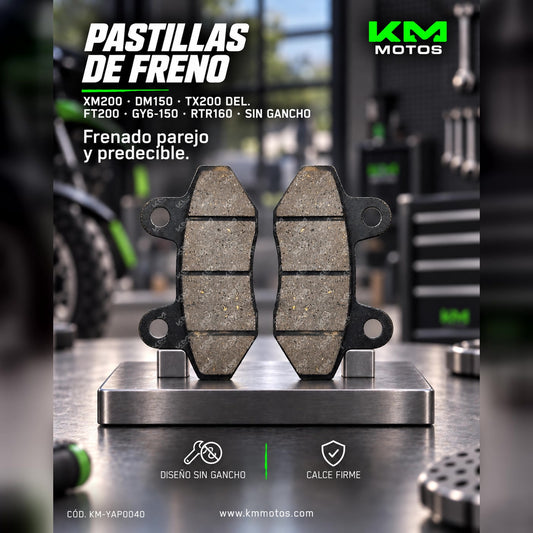 Pastillas de freno KM Motos XM200, DM150, TX200, FT200 y GY6-150 sin gancho, componentes para sistemas de freno.