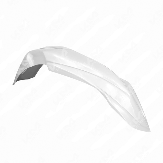 Protector de guardafango blanco para YZ250/450 y modelos universales, marca KM Motos, en color blanco y diseño resistente.