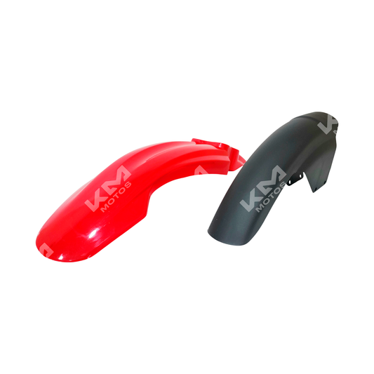Guardabarros rojo para YBR125-G TT de KM Motos, protección resistente para motocicleta en imagen.