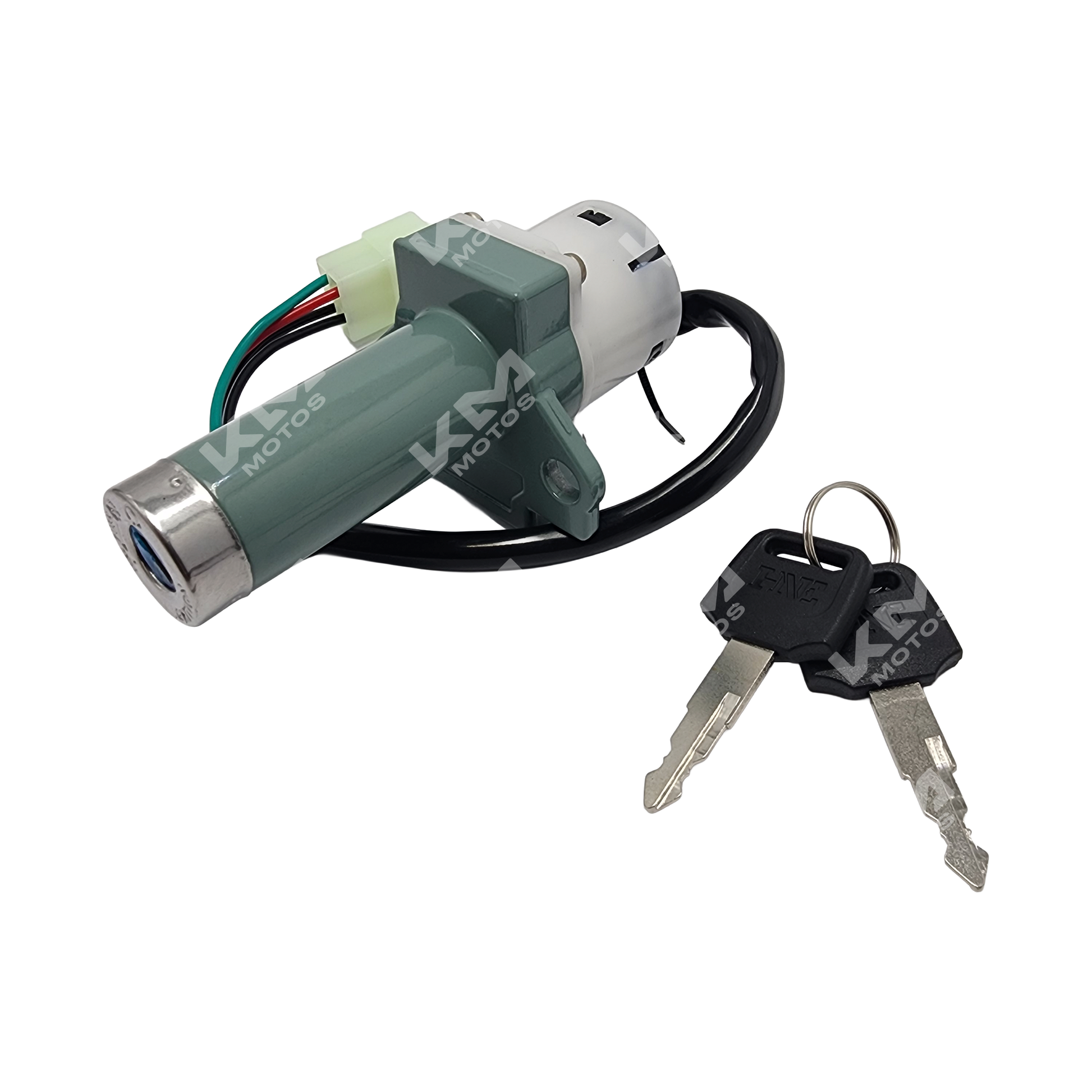 Interruptor de encendido KM Motos FT150, RT180, DM200, XM200, CGL125, HJ125, vista del switch de arranque.