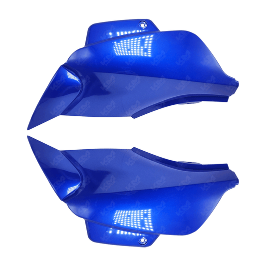 Tapaderas laterales azules para FT150 de la marca Orix, con acabado en plástico resistente y diseño duradero.