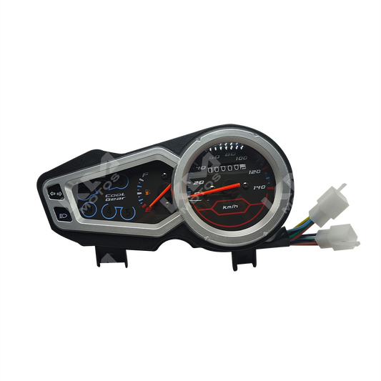 Tacómetro KM Motos ZX150L mostrando la esfera y el dial del medidor de revoluciones del motor.
