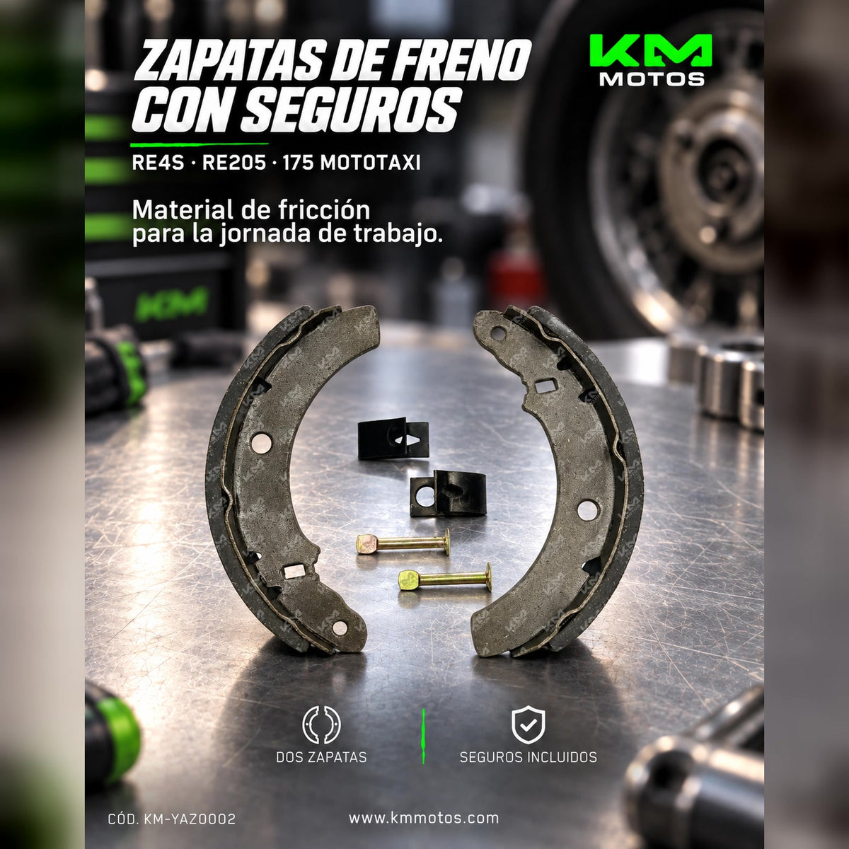 ZAPATA DE FRENO RE4S/RE205/175 MOTOTAXI CON SEGUROS — KM-YAZ0002 | KM Motos