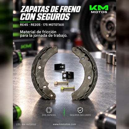 ZAPATA DE FRENO RE4S/RE205/175 MOTOTAXI CON SEGUROS — KM-YAZ0002 | KM Motos