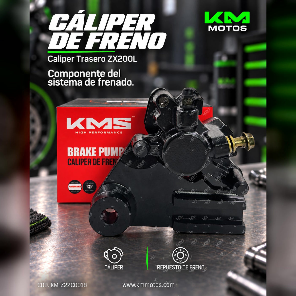Caliper trasero Universal ZX200L para motocicleta, con detalles visibles del componente de freno en imagen.