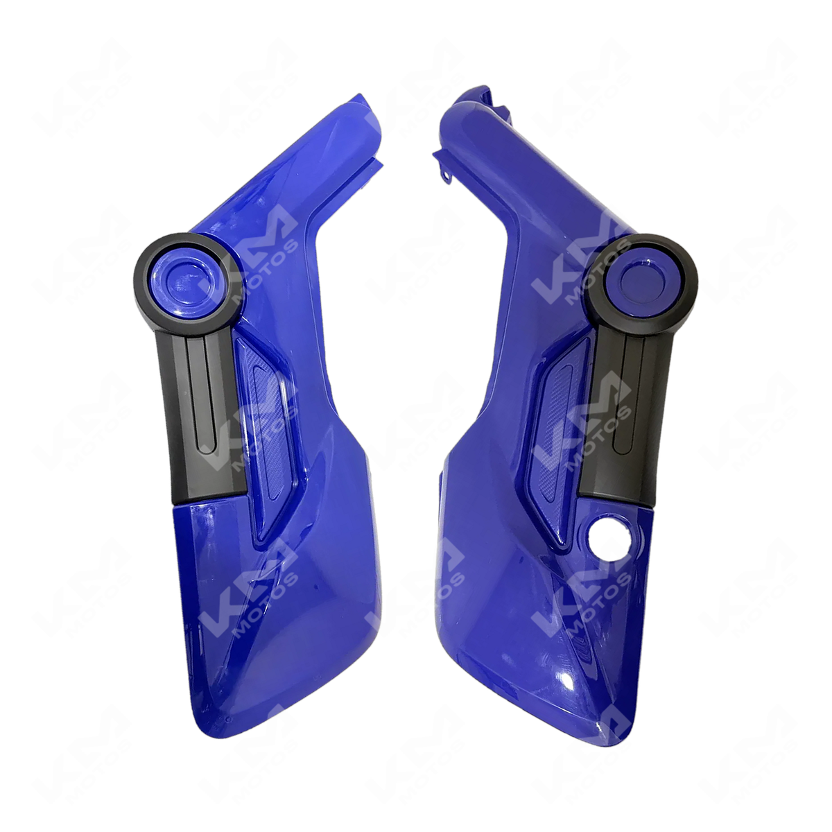 Tapaderas laterales azules para motocicleta Navi 110cc de KM Motos, protección lateral resistente y duradera.