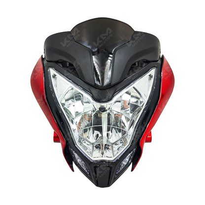 Carena completa y silvin roja para motocicleta KM Motos NS200, imagen que muestra el diseño y color de la carena.