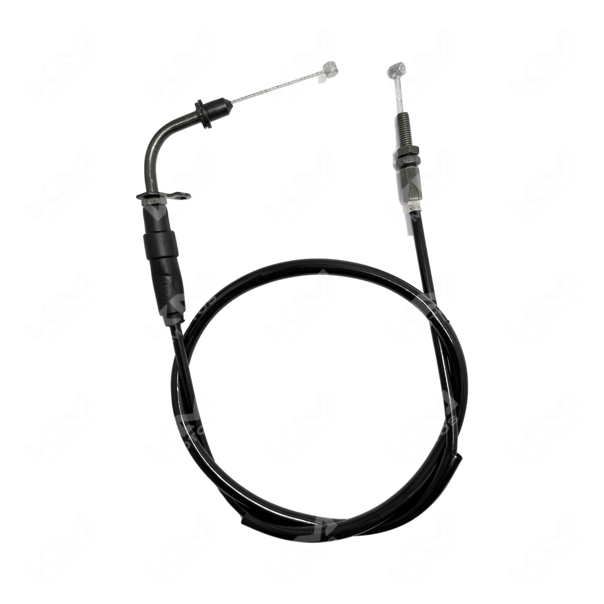 Cable acelerador para TVS Raider 125 de KM Motos, pieza de repuesto con conexión y acabado en plástico negro.