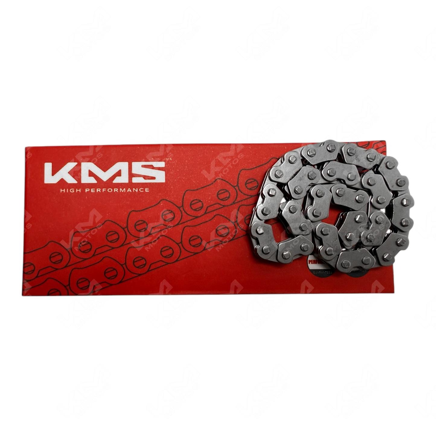 Cadena de bomba de aceite 19T para ZX200L, marca KMMOTOS, en color metálico, mostrando los dientes y estructura de la cadena.