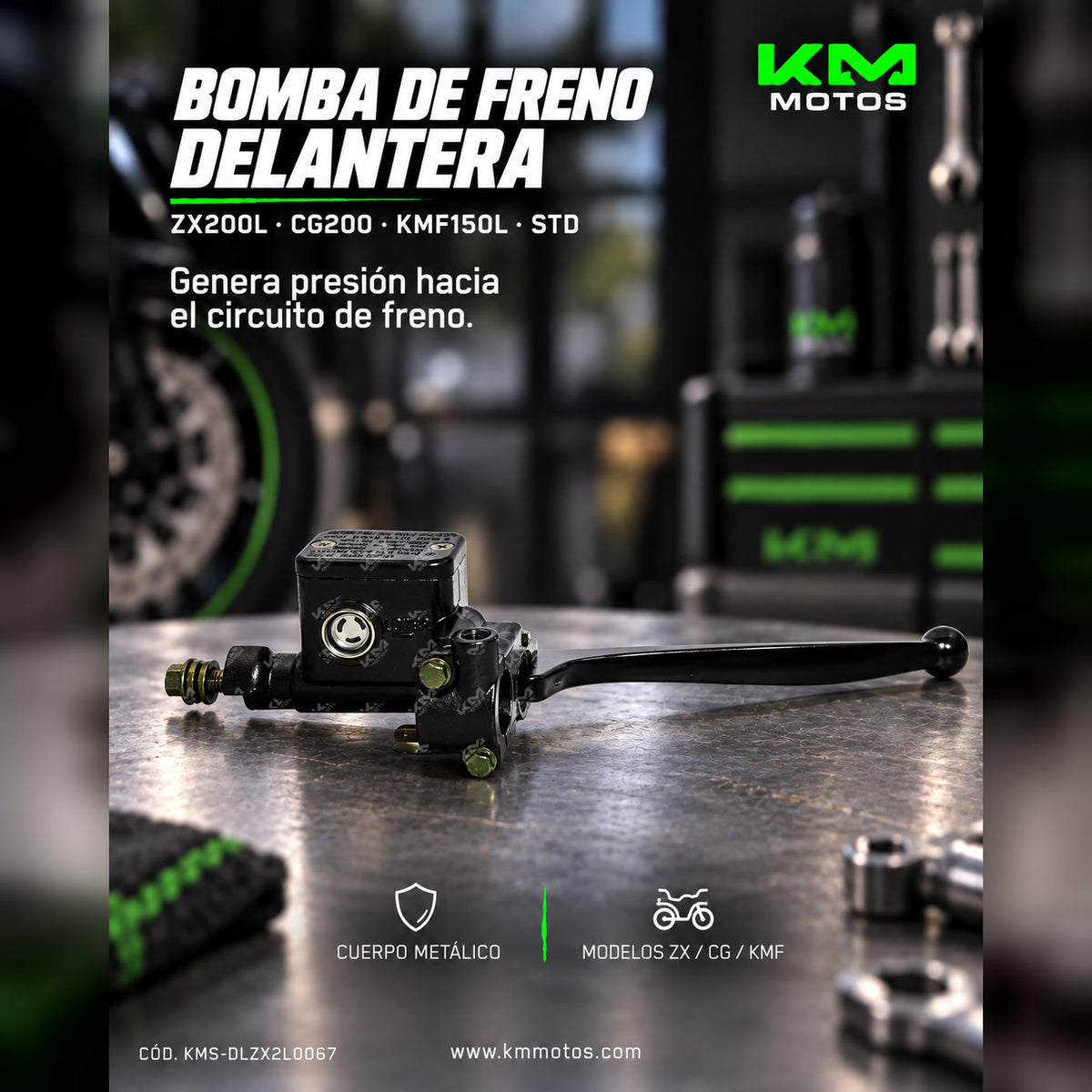 BOMBA DE FRENO DELANTERA METAL ZX200L/CG200/KMF150L/STD KMS — KMS-DLZX2L0067 | KM Motos