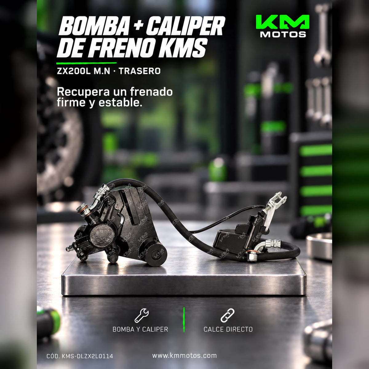 Bomba auxiliar de freno y caliper completo para ZX200L, marca KMMOTOS, en color negro, instalado en maquinaria pesada.
