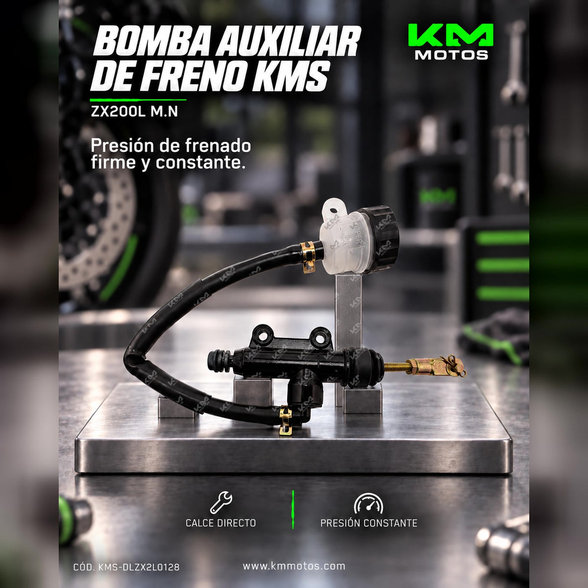 Bomba de freno auxiliar ZX200L KMMOTOS, componente para maquinaria pesada, en color negro y detalles metálicos.