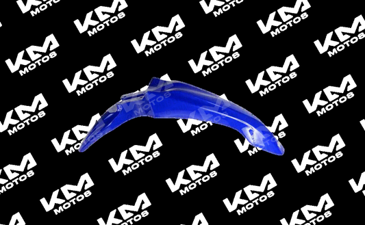 Guardafangos azul para motos KMS GXT, XTZ y NXR, protección resistente y duradera para motocicletas.