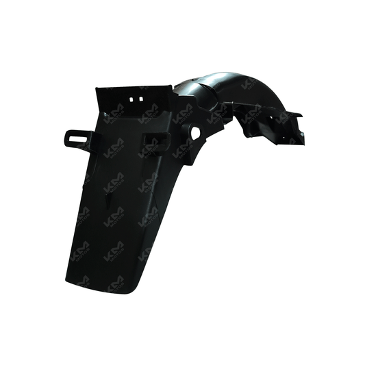 Guardafango trasero para YBR125-G TT, protección resistente de color negro, montado en una motocicleta.