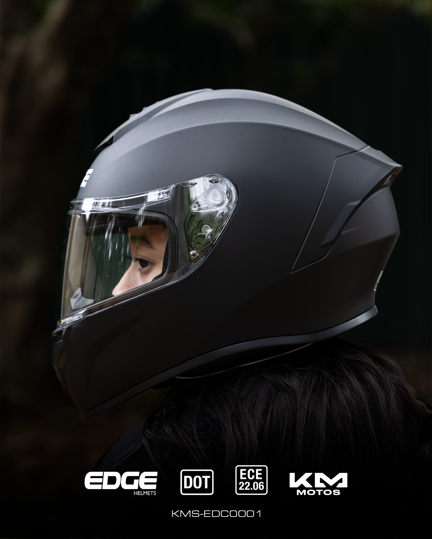 CASCO CERRADO NEGRO MATE SOLID VIS/TRANSPARENTE EDGE TALLA "L" DOT - KMMOTOSHN