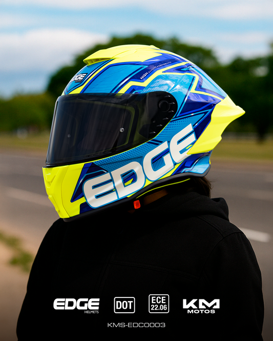 CASCO CERRADO QUARTZ/ AMARILLO AZUL NEON VIS/OSCURA EDGE TALLA "L"   DOT/ECE