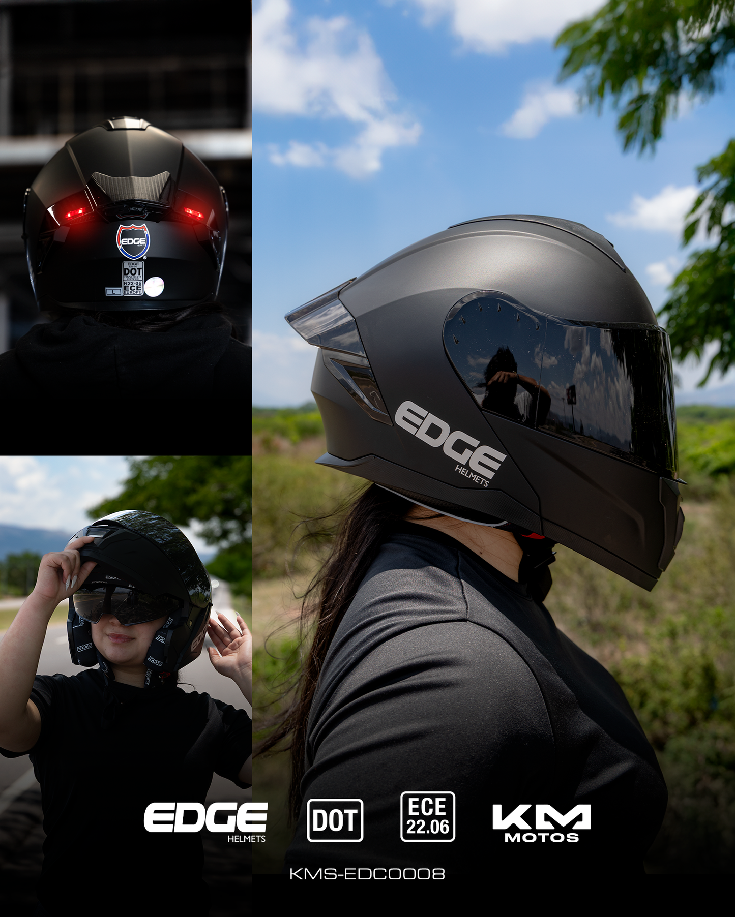 CASCO MODULAR NEGRO SOLIDO CON LED VIS/OSCURA DOBLE EDGE TALLA "XL" DOT