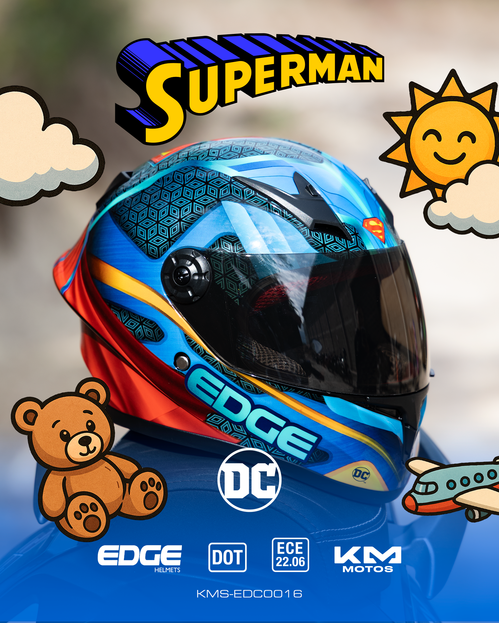 CASCO CERRADO PARA NIÑO SUPERMAN VIS/OSCURA EDGE TALLA "L" DOT