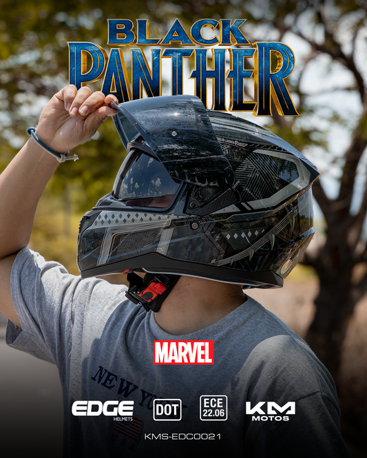 CASCO CERRADO MARVEL BLACK PANTHER NEGRO MATE VIS/OSCURA DOBLE  EDGE TALLA "XL"  DOT/ECE