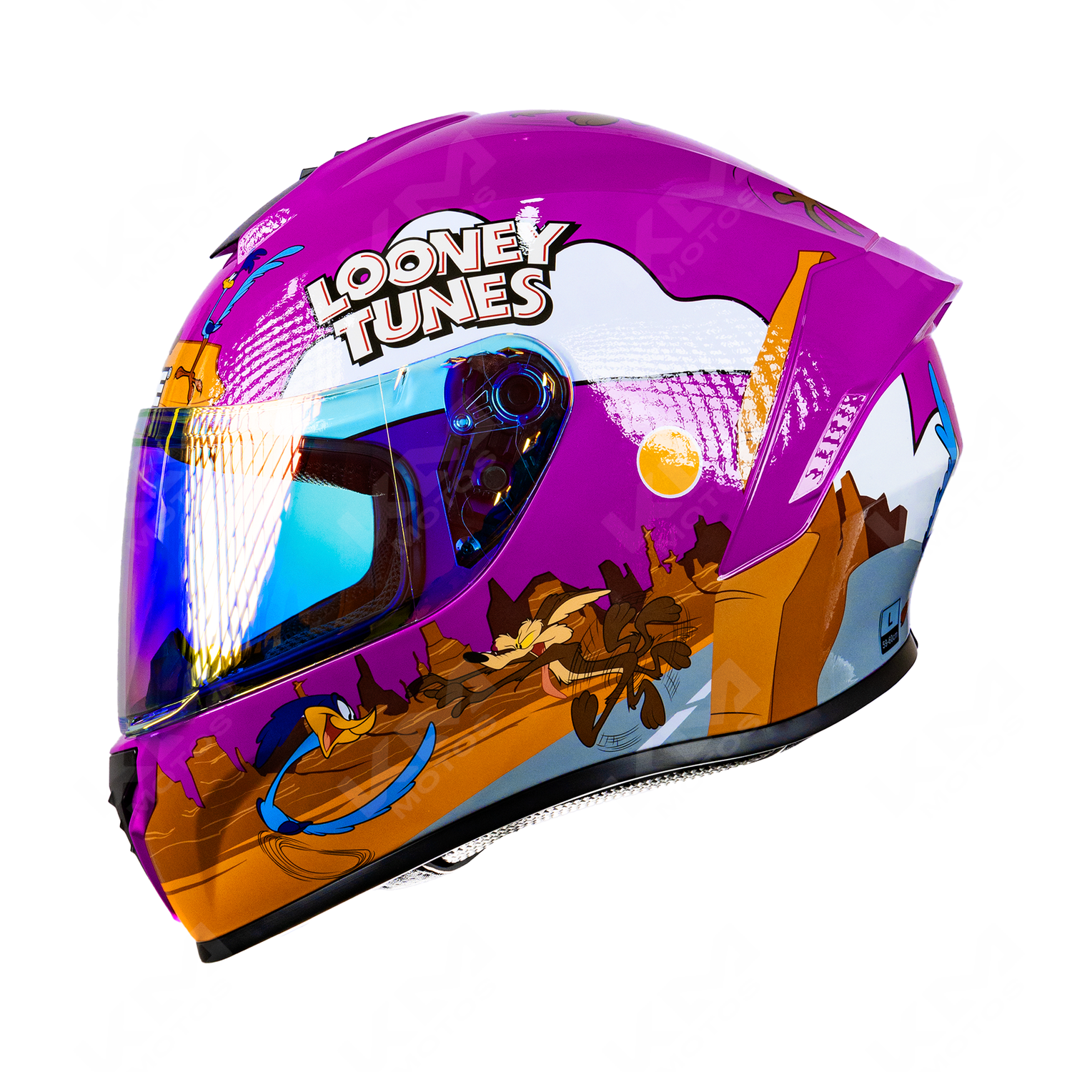 CASCO CERRADO COYOTE Y CORRECAMINOS MORADO VIS/OSCURA EDGE TALLA "L" DOT