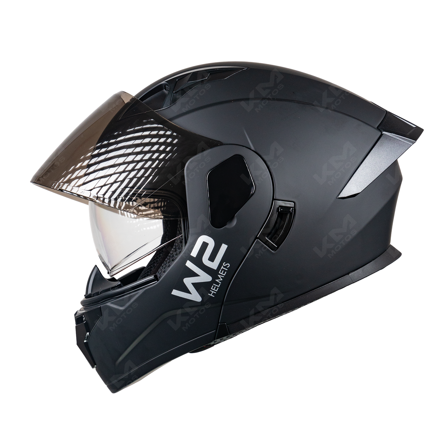 Casco modular negro de la marca KMMOTOSHN con LED y visibilidad transparente, tamaño S, certificado DOT/ECE.