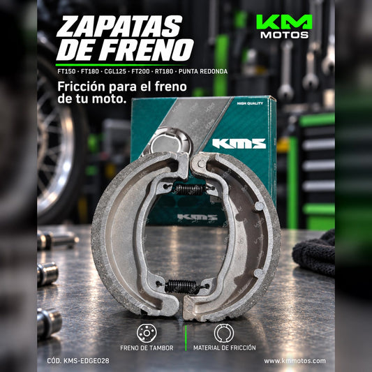Zapata Kms Punta Redonda para motos FT150, FT180, CGL125, FT200 y RT180, resistente y diseñada para durabilidad.