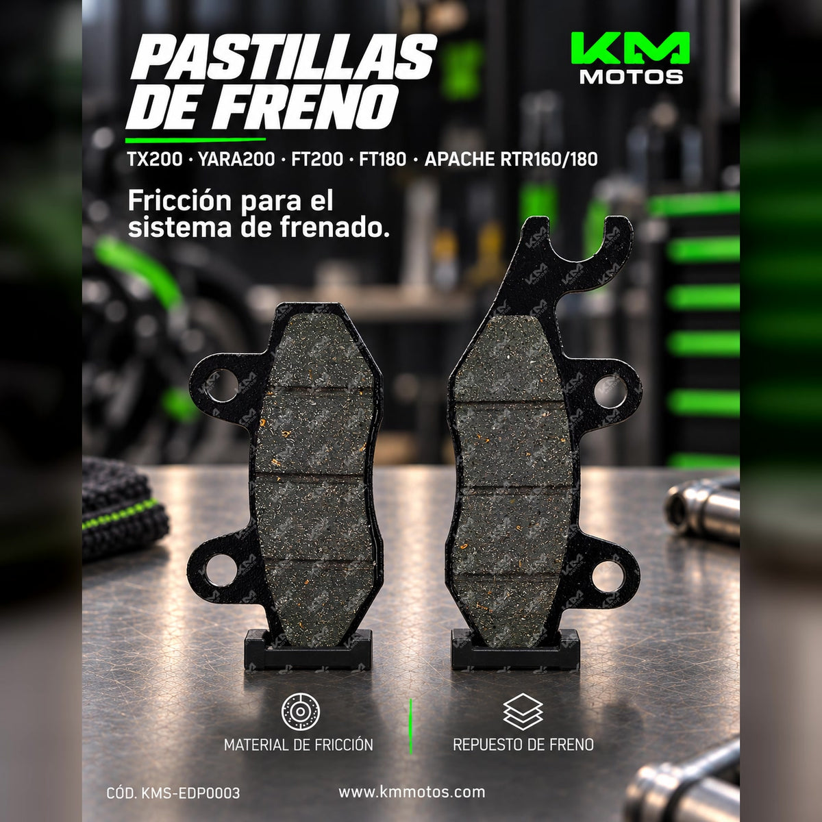 Pastillas de freno KM Motos para Apache RTR160/180, compatibles con TX200, YARA200, FT200/180, imágenes en la foto