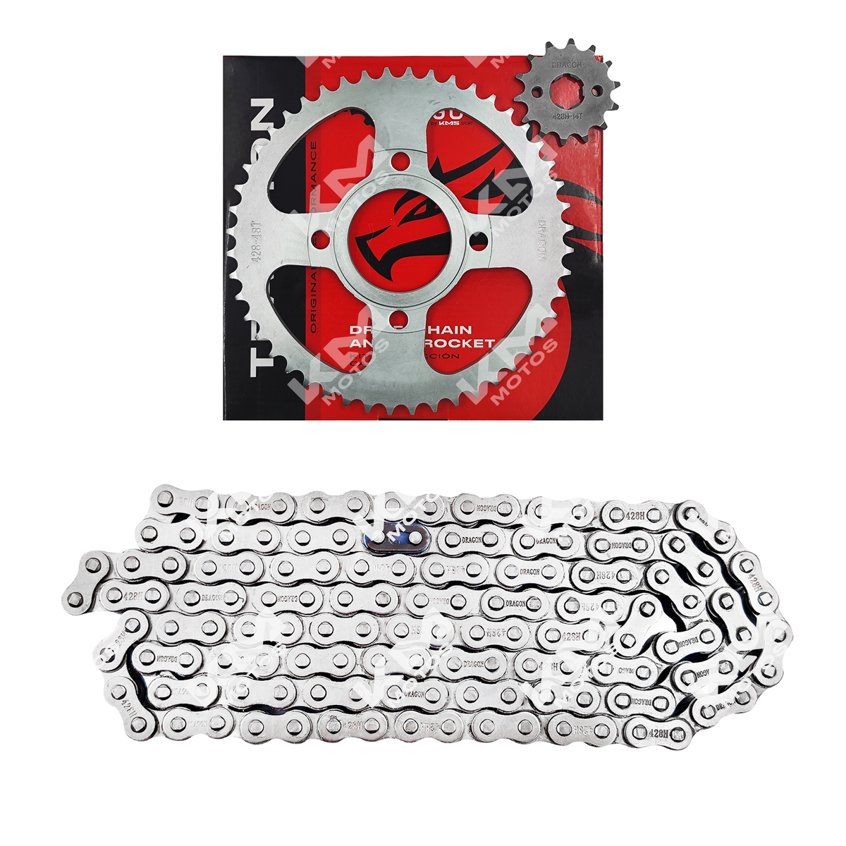 Kit de tracción KM Motos para arrastre 48T/14T, cadena 136L, compatible con FT150 y CG150, con bujes 428H.