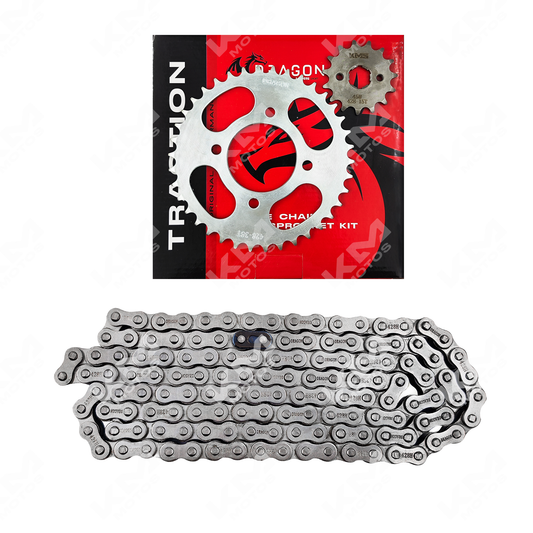 KIT DE TRACCION 38T/15T -428H HJ125/TX200/BYQ/HJ150-7  CADENA 128L - KMMOTOSHN