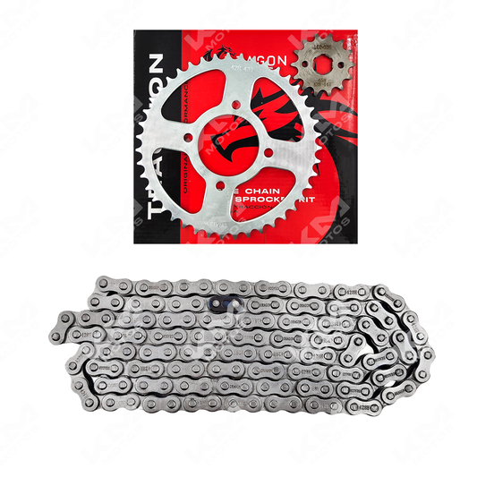 KIT DE TRACCION 43T/14T -428H HJ125/TX200/BYQ/HJ150-7  CADENA 136L - KMMOTOSHN