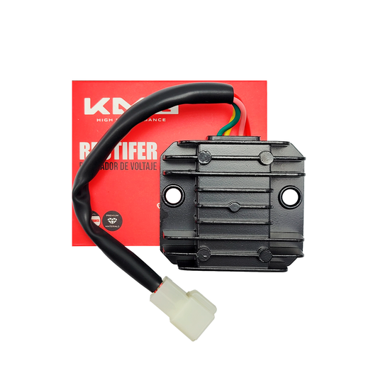 Rectificador y regulador de corriente KMS para motocicleta Italika 150Z KMS, componente eléctrico en vista frontal