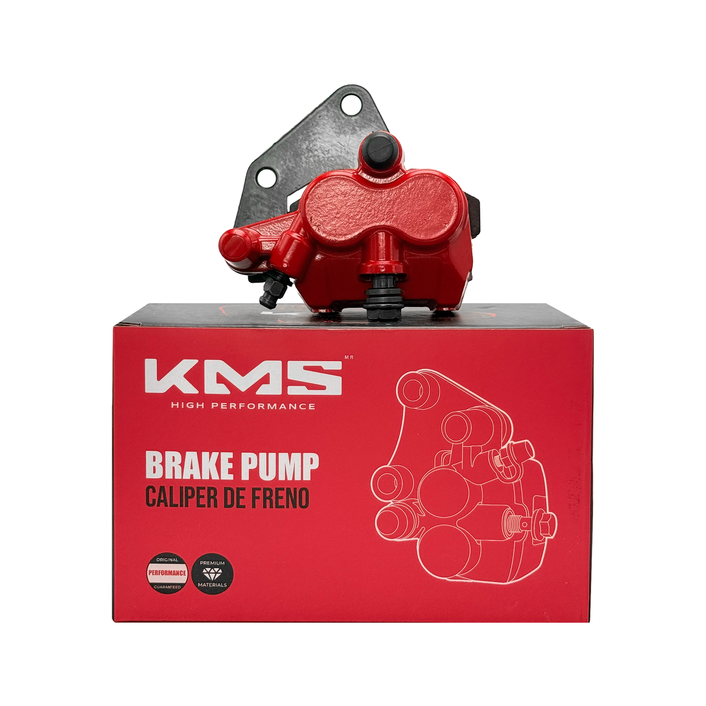 Caliper de freno KMS con logotipo rojo para Italika Z 125Z, componente de freno de alta calidad y durabilidad.