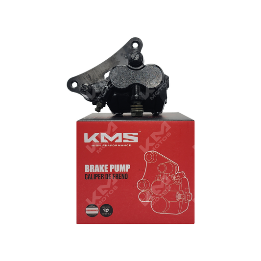 Calibrador de freno negro KMS para Italika 150Z, muestra el componente con detalles en la imagen.