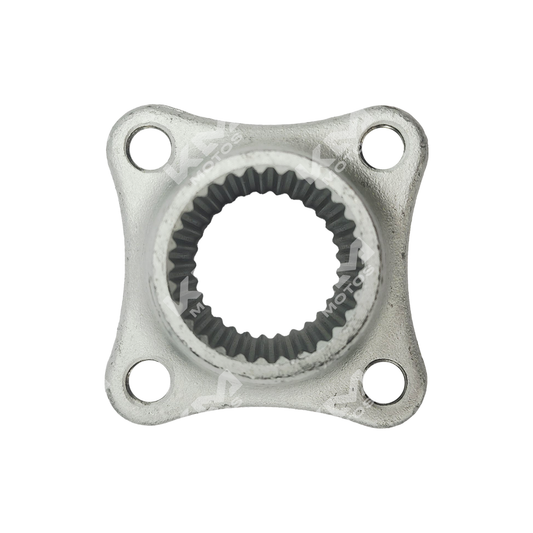 Sujeto disco de freno trasero KMS para ATV Italika 180 y 150 Sport, con reversa, en imagen con disco y componentes de freno