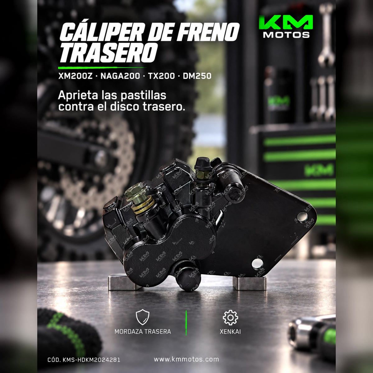 CALIPER (MORDAZA DE FRENO) TRASERO XM200Z/NAGA200/TX200/DM250/YARA200/SX6 XENKAI — KMS-HDKM2024281 | KM Motos